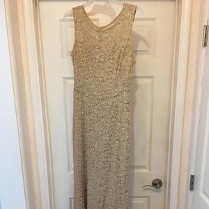 Vintage beige formal dress with gold sequins